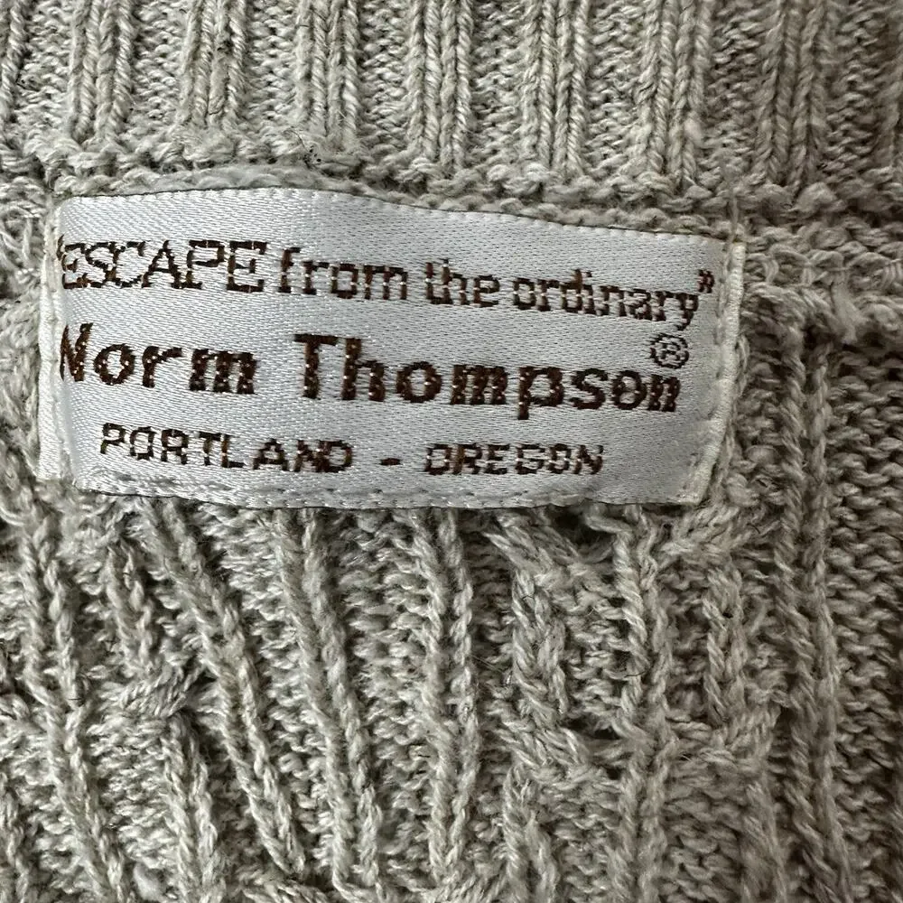 Norm Thompson Sweater‎ Mens Large Cable Knit Vneck Fisherman Beige Pull Over